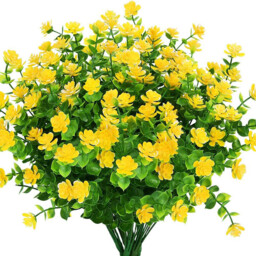 8Pcs 13.8in/35cm Artificial Fake Flowers No Fade Boxwood Faux Plastic Plants for Garden Patio Porch Window Box Home Wedding Farmhouse Décor(yellow) - thumbnail 6