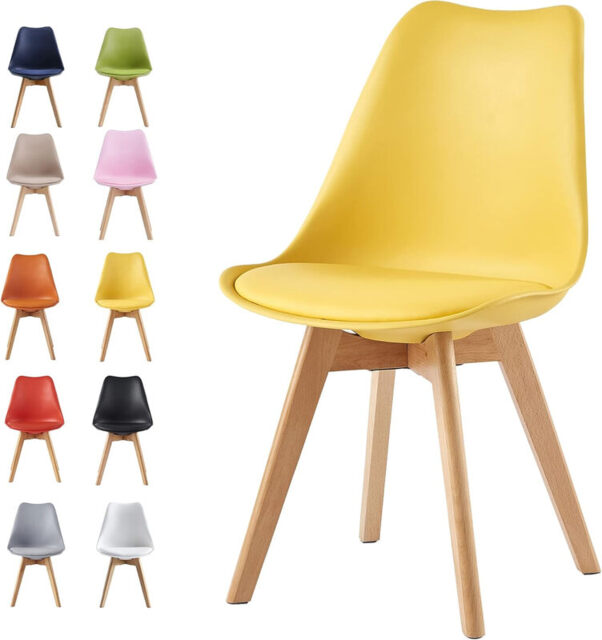 mcc direct Dining Chairs Wooden Legs Soft Cushion Pad Stylish DELUXE Retro Lounge Dining Office EVA (Yellow) - image 1