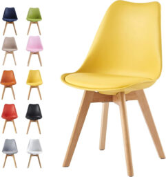 mcc direct Dining Chairs Wooden Legs Soft Cushion Pad Stylish DELUXE Retro Lounge Dining Office EVA (Yellow) - thumbnail 1
