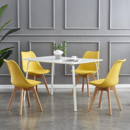 mcc direct Dining Chairs Wooden Legs Soft Cushion Pad Stylish DELUXE Retro Lounge Dining Office EVA (Yellow) - thumbnail 5