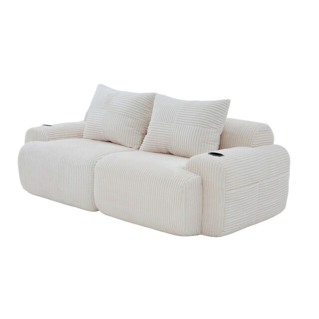 Beige Corduroy 2-Seater Loveseat with Cupholders and Cushions - image 1