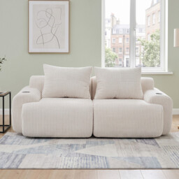 Beige Corduroy 2-Seater Loveseat with Cupholders and Cushions - thumbnail 6