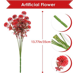 Yuejia  4Pcs 13.77in/35cmArtificial Billy Ball Flower Man Fake Plants Living Room Decoration Ornaments Desktop Fake Flowers(red) - thumbnail 5