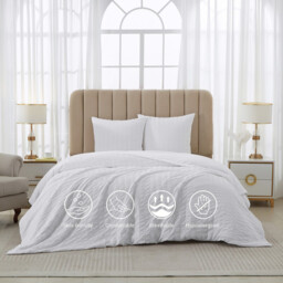 Meeallhome  Seersucker Duvet Cover Set 200*200cm/50*75cm*2  White - thumbnail 1