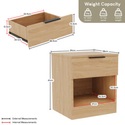 Vida Designs Bedside Table Trega 1 Drawer Pine - thumbnail 4