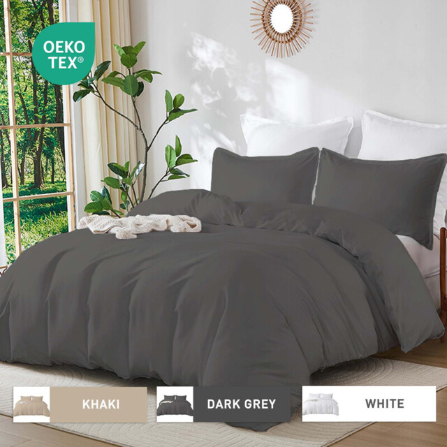 LeBonsoir Dark Gray Bedding Duvet Cover Set,260x220cm/60x80cmx2 Breathable Durable Soft Comfy, with Zip, 3 Pieces, Includes 1 Duvet Cover & 2 Pillowcases,NO Comforter - image 1