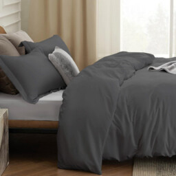 LeBonsoir Dark Gray Bedding Duvet Cover Set，260x220cm/60x80cmx2 Breathable Durable Soft Comfy， with Zip， 3 Pieces， Includes 1 Duvet Cover & 2 Pillowcases，NO Comforter - thumbnail 2