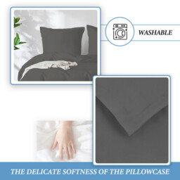 LeBonsoir Dark Gray Bedding Duvet Cover Set，260x220cm/60x80cmx2 Breathable Durable Soft Comfy， with Zip， 3 Pieces， Includes 1 Duvet Cover & 2 Pillowcases，NO Comforter - thumbnail 4