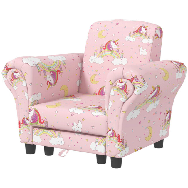310-083V70PK AIYAPLAY Kids Armchair with Stool, 2 Piece Kids Sofa Set with Cloud Design, Wooden Frame, Upholstered Chair for Bedroom, Playroom, Nursery, for 1.5-3 Years Old, Pink - image 1