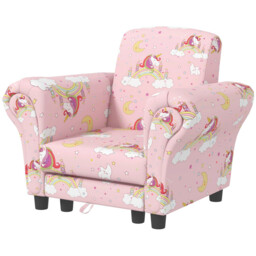 310-083V70PK AIYAPLAY Kids Armchair with Stool, 2 Piece Kids Sofa Set with Cloud Design, Wooden Frame, Upholstered Chair for Bedroom, Playroom, Nursery, for 1.5-3 Years Old, Pink