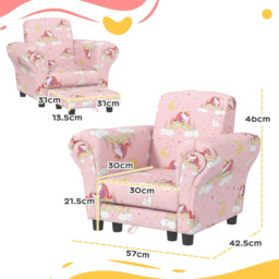 310-083V70PK AIYAPLAY Kids Armchair with Stool, 2 Piece Kids Sofa Set with Cloud Design, Wooden Frame, Upholstered Chair for Bedroom, Playroom, Nursery, for 1.5-3 Years Old, Pink - thumbnail 3