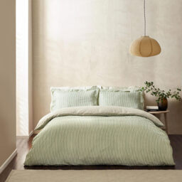 Yard Duvet Cover Set Hebden Stripe 100% Cotton Forest Green King - thumbnail 1