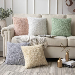 Phantoscope Mirror Collection, Feather-Effect Velvet-Style Cushion Covers, for Sofa, Bed & Chair, Light Beige, 18 x 18 inches (45 x 45 cm) - thumbnail 5