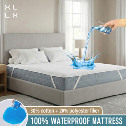 XLLX Waterproof Mattress Protector， Breathable Mattress Topper， Non Slip with 4 Corner Elastics， Stain Protection， Washable， Water Proof，Crinkle-Free Mattress Topper， Breathable 80% Cotton， 20% Polyester and TPU Film Incontinence Underlay，White， 140 x 200cm