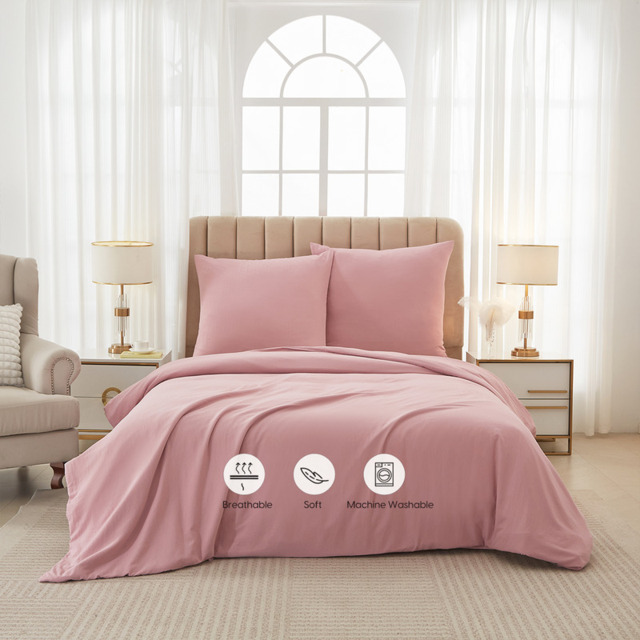 Meeallhome Washed Brushed All-Season Duvet Cover 2-Piece Set, 1.35 x 2 m Duvet Cover + 1 Pillowcase, Light Pink - image 1