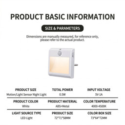 2 sets of motion capture night lights with touch dimming, SMD LED 1W 100-240V, ABS+ metal, 4000-4500K warm white, home storage function for bedroom and bathroom - thumbnail 7