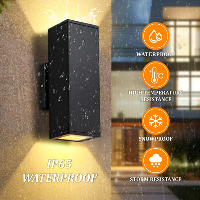 Außenwandleuchte mit Bewegungsmelder, 2700K Warmlicht LED mit Auf- und Abstrahlung, 27cm Moderne Quadratische Mattschwarze Wandleuchte, Wasserdichte Außenlampe für Veranda/Terrasse/Garage, ETL-zertifiziert - image 1