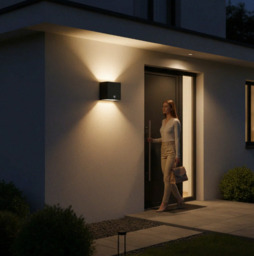 Außenwandleuchte mit Bewegungsmelder, 2700K Warmlicht LED mit Auf- und Abstrahlung, 27cm Moderne Quadratische Mattschwarze Wandleuchte, Wasserdichte Außenlampe für Veranda/Terrasse/Garage, ETL-zertifiziert - thumbnail 2