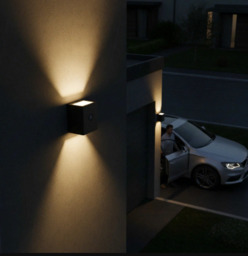 Außenwandleuchte mit Bewegungsmelder, 2700K Warmlicht LED mit Auf- und Abstrahlung, 27cm Moderne Quadratische Mattschwarze Wandleuchte, Wasserdichte Außenlampe für Veranda/Terrasse/Garage, ETL-zertifiziert - thumbnail 6