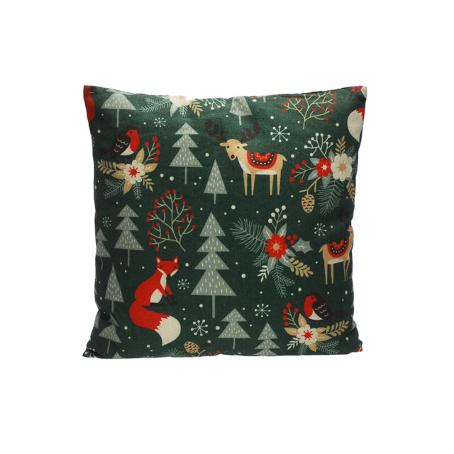 Festive 45Cm Green Cushion With Christmas Forest Design - image 1