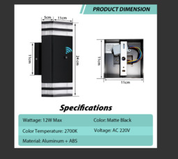 Aussenlampe Außenlampe mit Bewegungsmelder 2 Stück, LED Außenleuchte Aussenleuchte Wand, IP65 Lampe Wandleuchte Wandlampe aussen, Aussenbeleuchtung Außenwandleuchte Hauswand, Schwarz - thumbnail 6