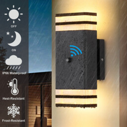 Aussenlampe Außenlampe mit Bewegungsmelder 2 Stück, LED Außenleuchte Aussenleuchte Wand, IP65 Lampe Wandleuchte Wandlampe aussen, Aussenbeleuchtung Außenwandleuchte Hauswand, Schwarz - thumbnail 1