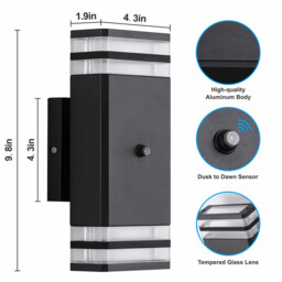 Aussenlampe Außenlampe mit Bewegungsmelder 2 Stück, LED Außenleuchte Aussenleuchte Wand, IP65 Lampe Wandleuchte Wandlampe aussen, Aussenbeleuchtung Außenwandleuchte Hauswand, Schwarz - thumbnail 2