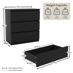 Vida Designs Drawer Chest Denver 3 Drawers Black - thumbnail 2