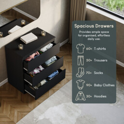 Vida Designs Drawer Chest Denver 3 Drawers, Black - thumbnail 5