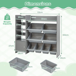 Kids Bookshelf Toy Storage Organizer with Storage Boxes and Open Shelves-Grey - thumbnail 2