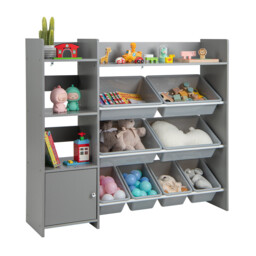 Kids Bookshelf Toy Storage Organizer with Storage Boxes and Open Shelves-Grey - thumbnail 1