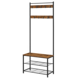 JOYFURNOS Coat Rack, Hall Tree with Shoe Storage Bench, 32 x 70 x 177 cm, Industrial, Rustic Brown and Black