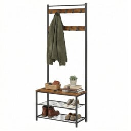 Ochama Coat Rack, Hall Tree with Shoe Storage Bench, 32 x 70 x 177 cm, Industrial, Rustic Brown and Black - thumbnail 7