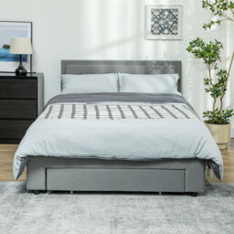Homcom Ottoman Bed Frame with Storage Drawer Tufted Velvet Double - thumbnail 4