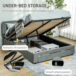 Homcom Ottoman Bed Frame with Storage Drawer Tufted Velvet Double - thumbnail 7