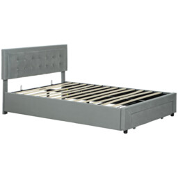 Homcom Ottoman Bed Frame with Storage Drawer Tufted Velvet Double - thumbnail 5