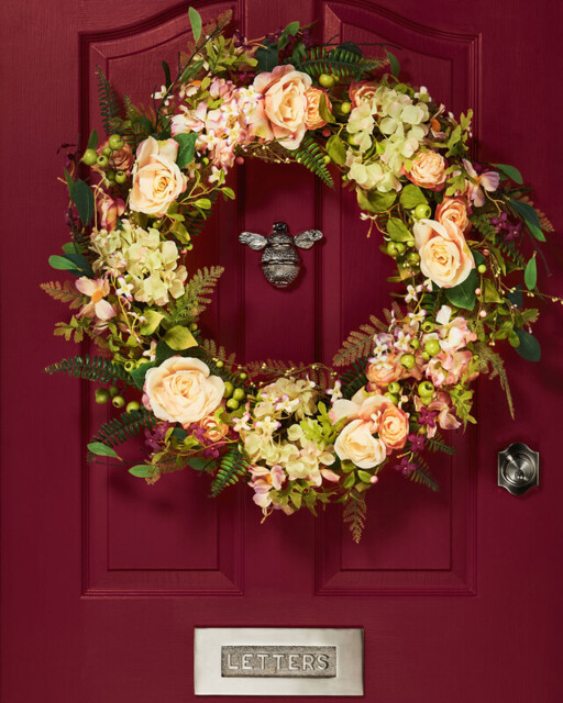 Artificial Wreath roses & Ferns Pink/Orange - image 1