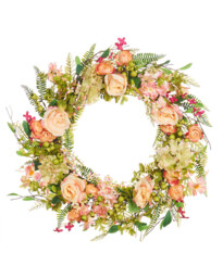 Artificial Wreath roses & Ferns Pink/Orange - thumbnail 4