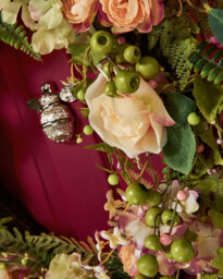 Artificial Wreath roses & Ferns Pink/Orange - thumbnail 3