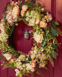 Artificial Wreath roses & Ferns Pink/Orange - thumbnail 5