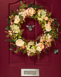 Artificial Wreath roses & Ferns Pink/Orange - thumbnail 1