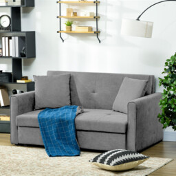 Homcom Sofa Bed 2 Seater Fold Out with 2 Cushions Grey - thumbnail 2
