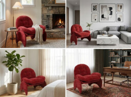 URBAN MEUBLE Arch Series Tufted Lounge Chair - Burgundy Red Boucle, 85*78*84cm (1 Piece) - thumbnail 5