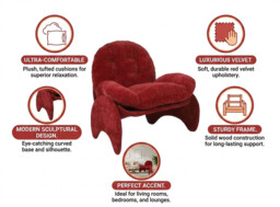 URBAN MEUBLE Arch Series Tufted Lounge Chair - Burgundy Red Boucle, 85*78*84cm (1 Piece) - thumbnail 3