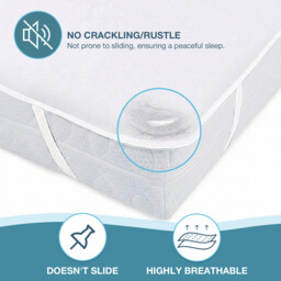 LeBonsoir， 100% Cotton， Waterproof Mattress Protector， Breathable Mattress Topper， Non Slip with 4 Corner Elastics， Stain Protection， Washable， Water Proof，Crinkle-Free Mattress Topper， Breathable， White， 200 x 200cm - thumbnail 6
