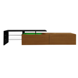Black wooden finish TV cabinet with glass shelves and LED lighting