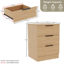Vida Designs Bedside Table Trega 3 Drawers Pine - thumbnail 6