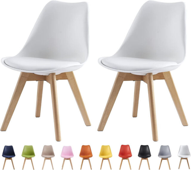 MCC Direct Vintage Padded Dining Chair Set, Wooden Chair Legs, Comfortable EVA Cushion, Stylish Office Leisure Dining Chair, 2-Piece Set (White) - image 1