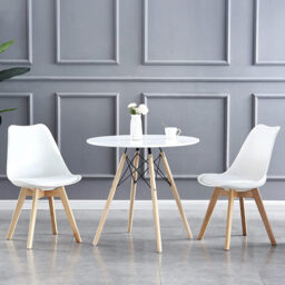MCC Direct Vintage Padded Dining Chair Set, Wooden Chair Legs, Comfortable EVA Cushion, Stylish Office Leisure Dining Chair, 2-Piece Set (White) - thumbnail 4