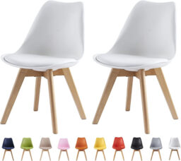 MCC Direct Vintage Padded Dining Chair Set, Wooden Chair Legs, Comfortable EVA Cushion, Stylish Office Leisure Dining Chair, 2-Piece Set (White) - thumbnail 1